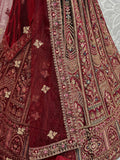 Magnetic Maroon Thread Work Bridal Lehenga Choli With Double Dupatta - Zeel Clothing