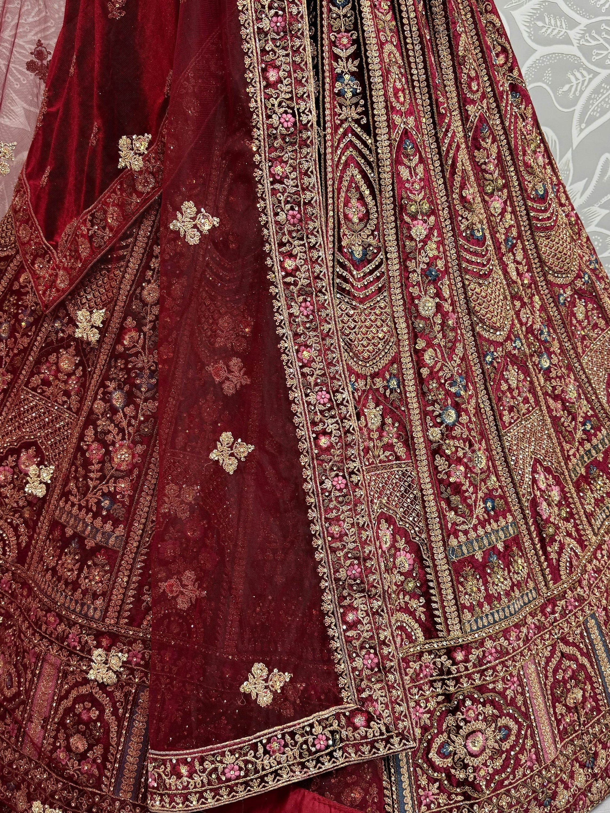 Magnetic Maroon Thread Work Bridal Lehenga Choli With Double Dupatta - Zeel Clothing