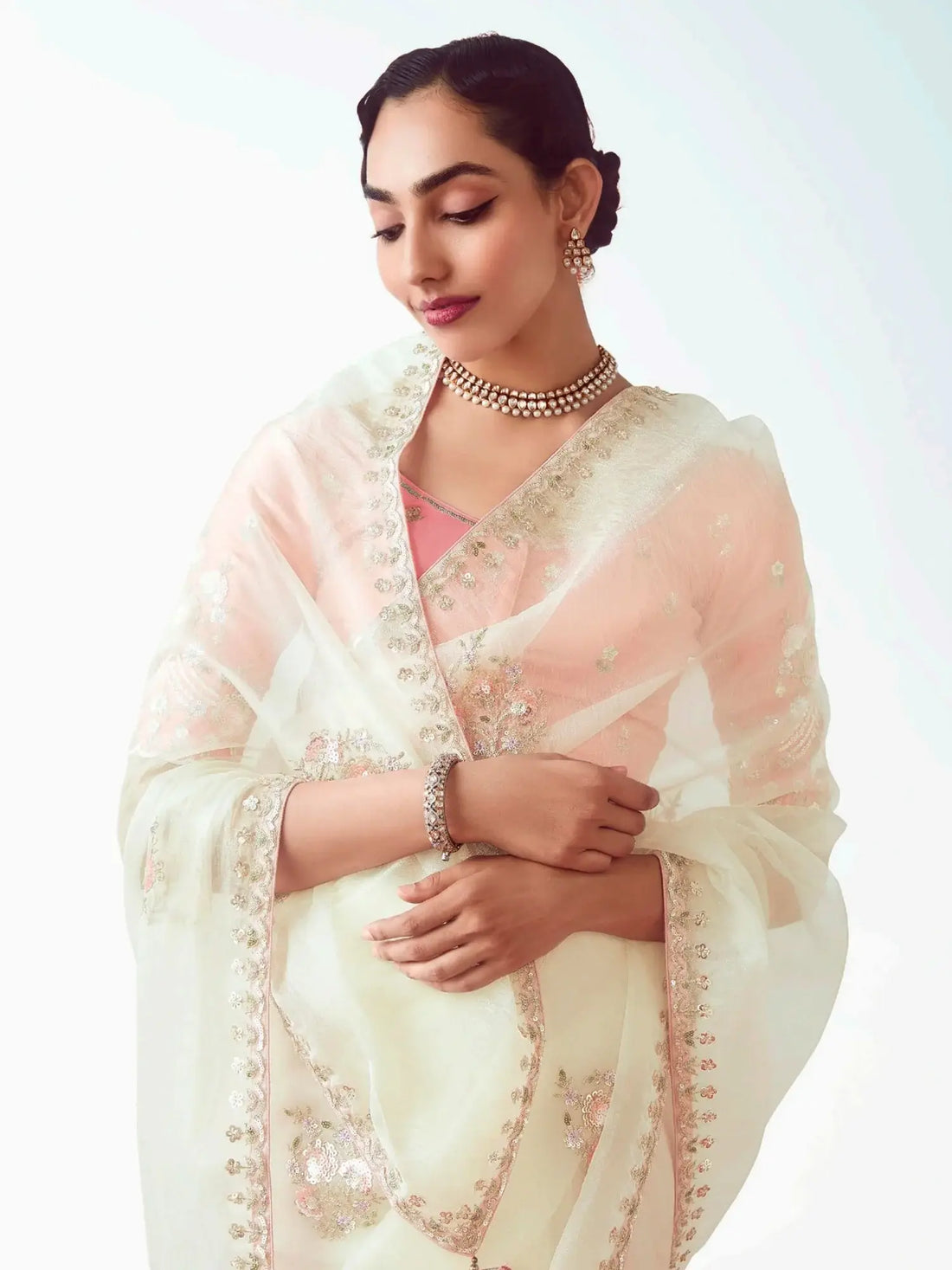 Magnificent White Zari Work Organza Traditional Saree With Blouse - Zeel Clothing