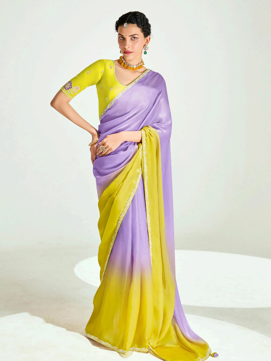 Majestic Lavender Border Work Organza Designer Saree With Blouse - Zeel Clothing