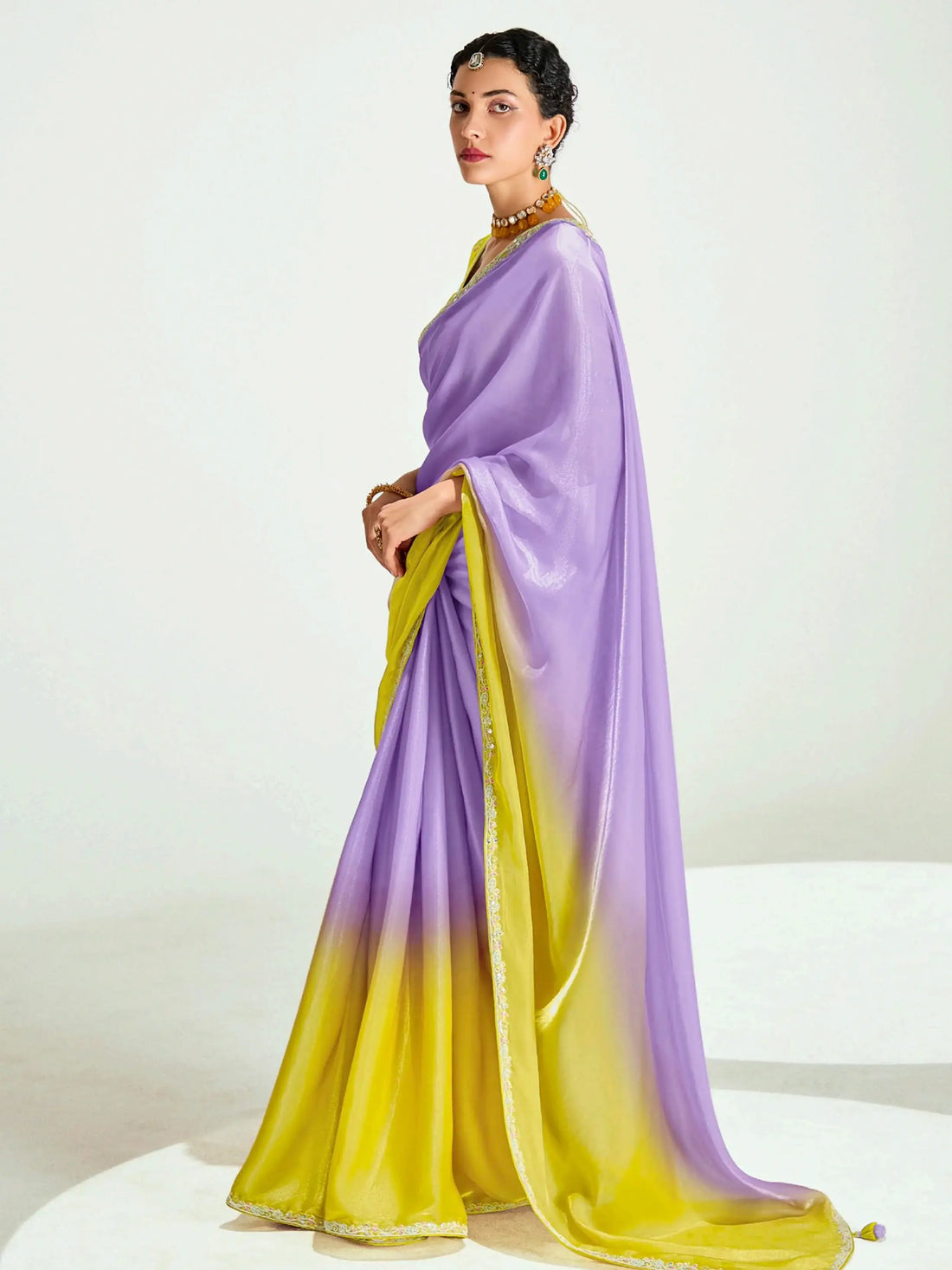 Majestic Lavender Border Work Organza Designer Saree With Blouse - Zeel Clothing