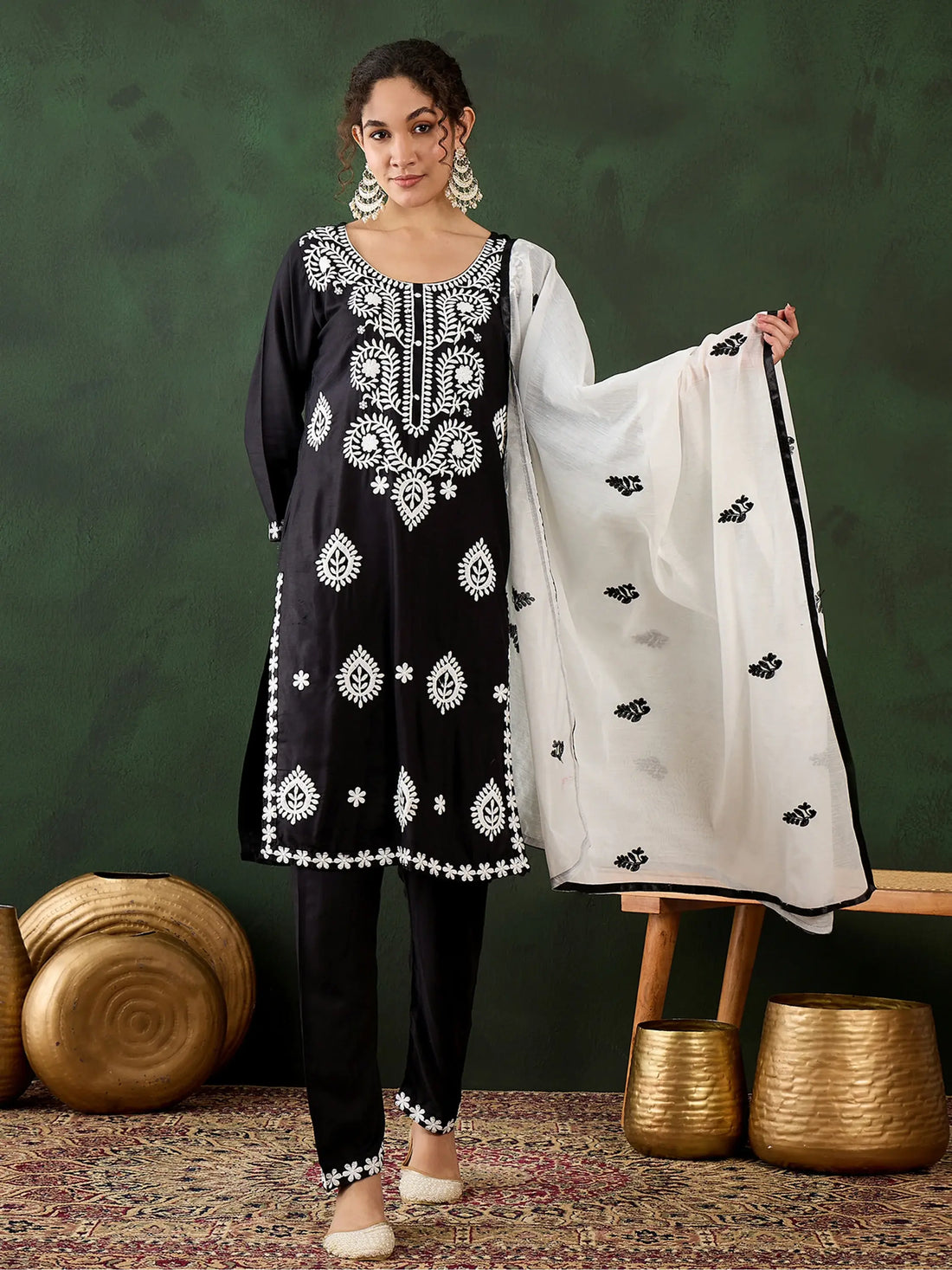 Marvelous Black Embroidered Rayon Traditional Pant Suit With Dupatta - Zeel Clothing