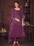 Marvelous Purple Embroidered Georgette Anarkali Suit With Dupatta - Zeel Clothing