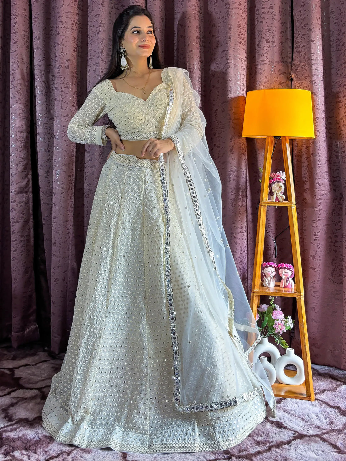 Marvelous White Sequins Georgette Sangeet Wear Lehenga Choli - Zeel Clothing