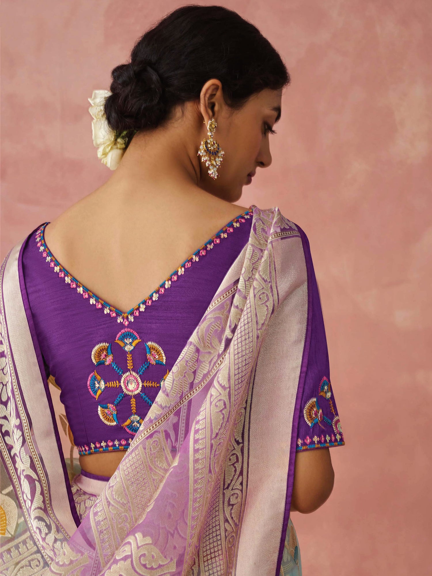 Stunning Sky Blue Printed Organza Traditional Saree With Blouse