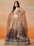 Mesmerizing Brown Georgette Sequins Lehenga Choli With Dupatta - Zeel Clothing