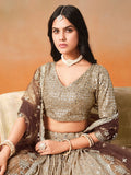 Mesmerizing Brown Georgette Sequins Lehenga Choli With Dupatta - Zeel Clothing