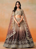 Mesmerizing Brown Georgette Sequins Lehenga Choli With Dupatta - Zeel Clothing