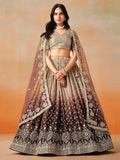 Mesmerizing Brown Georgette Sequins Lehenga Choli With Dupatta - Zeel Clothing