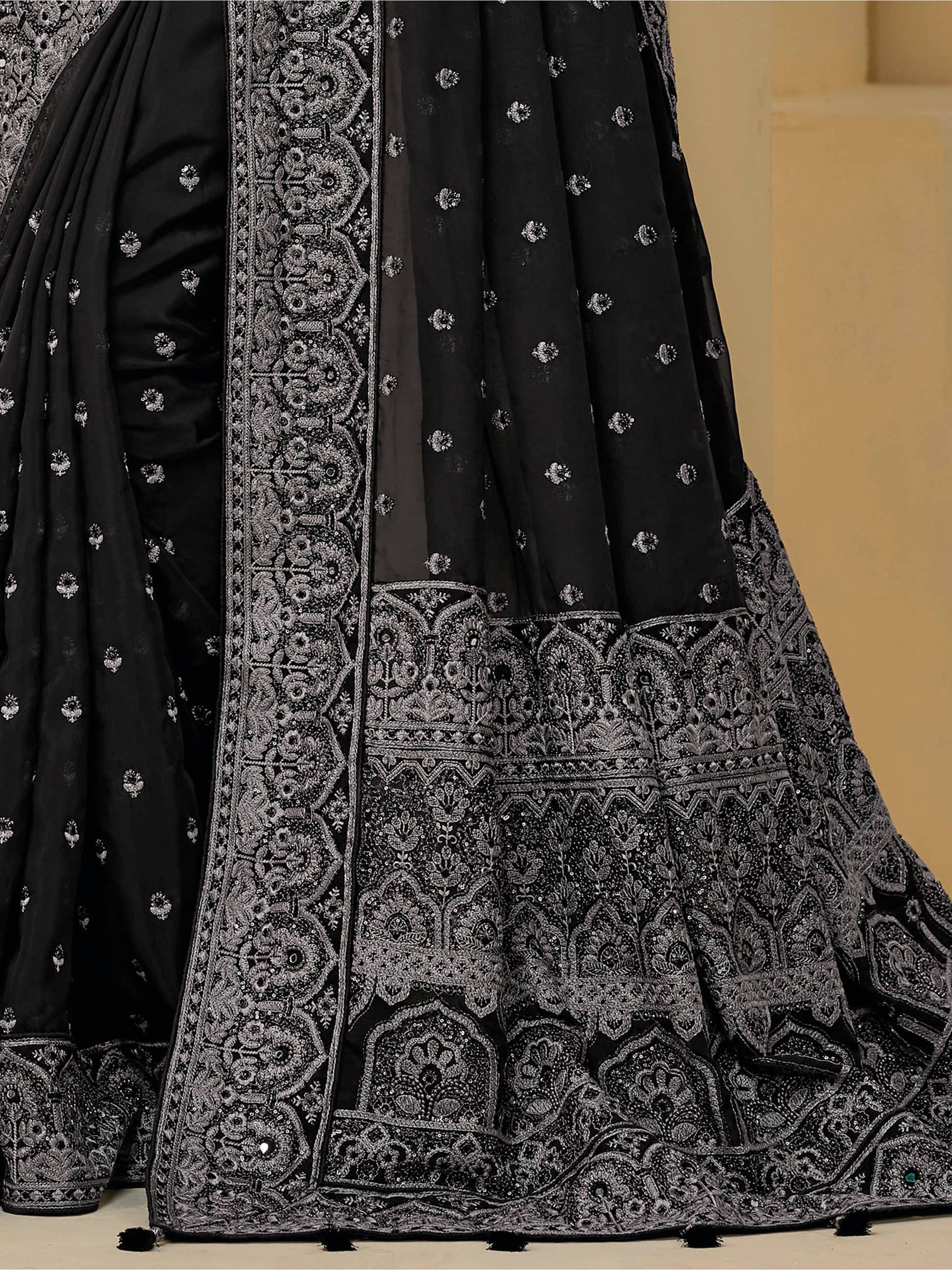 Outstanding Black Embroidered Organza Festival Wear Saree With Blouse