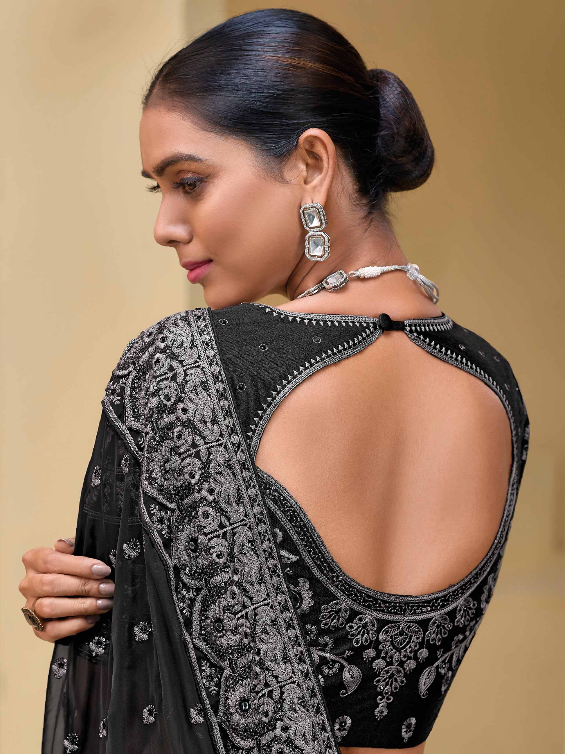 Outstanding Black Embroidered Organza Festival Wear Saree With Blouse