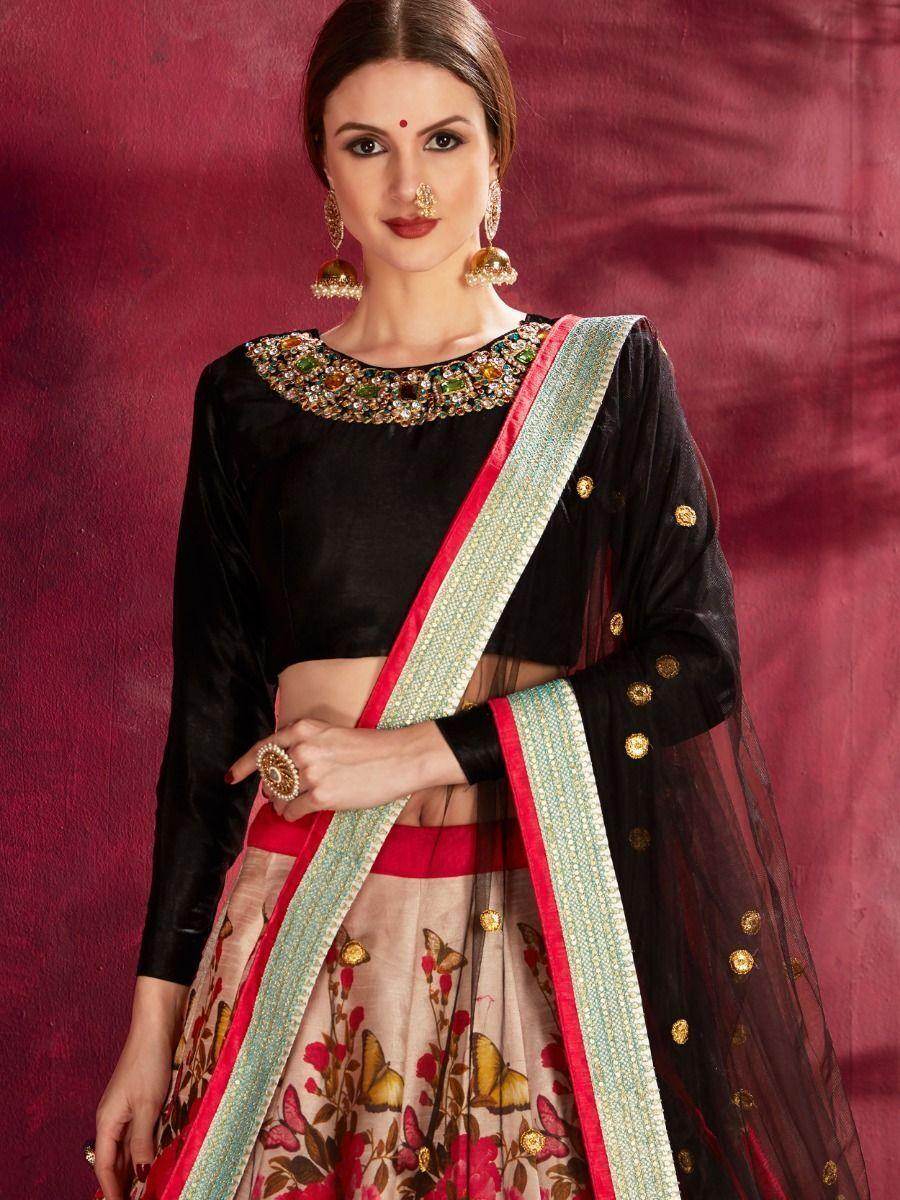 Multi-Color Floral Print Banglori Silk Reception Wear Lehenga Choli - Zeel Clothing