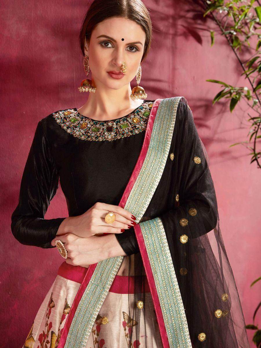 Multi-Color Floral Print Banglori Silk Reception Wear Lehenga Choli - Zeel Clothing