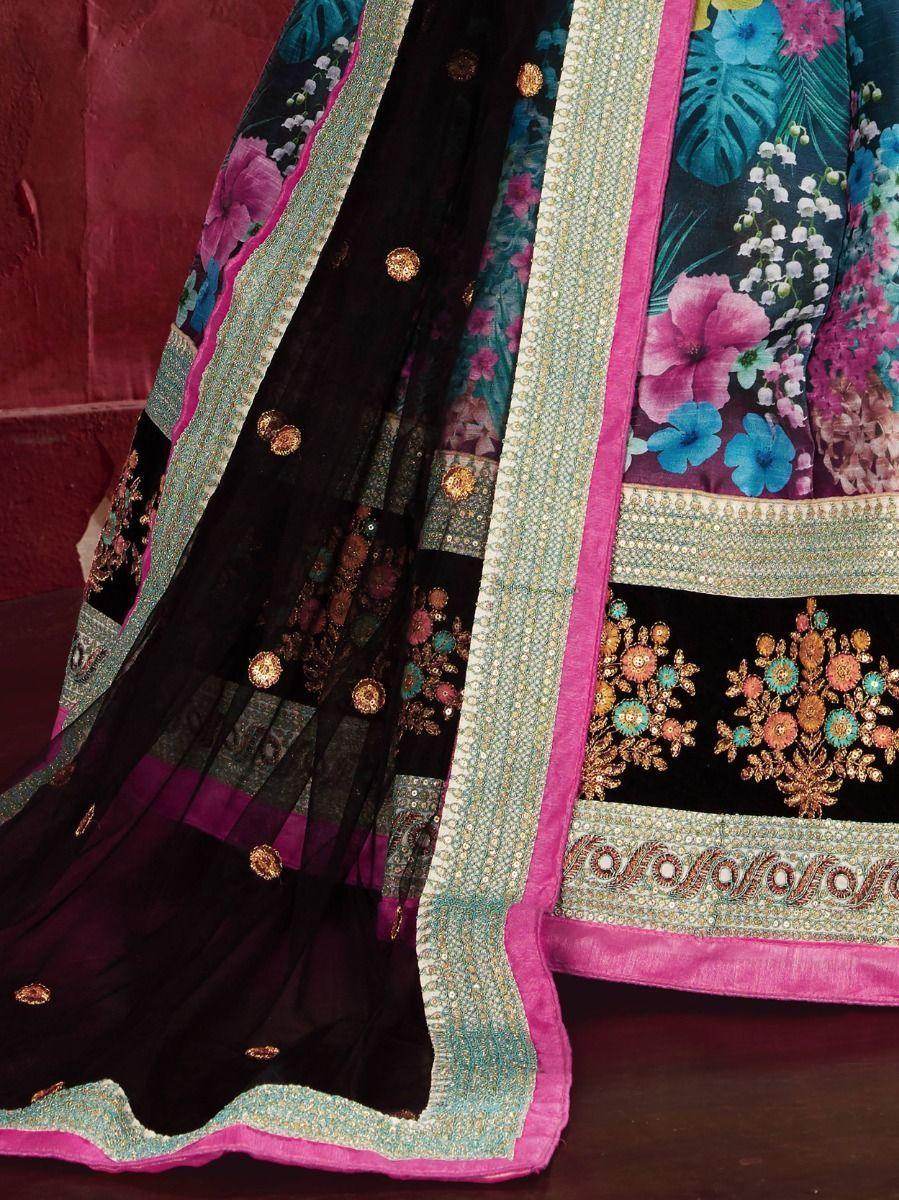 Multi-Color Floral Print Banglori Silk Wedding Wear Lehenga Choli - Zeel Clothing