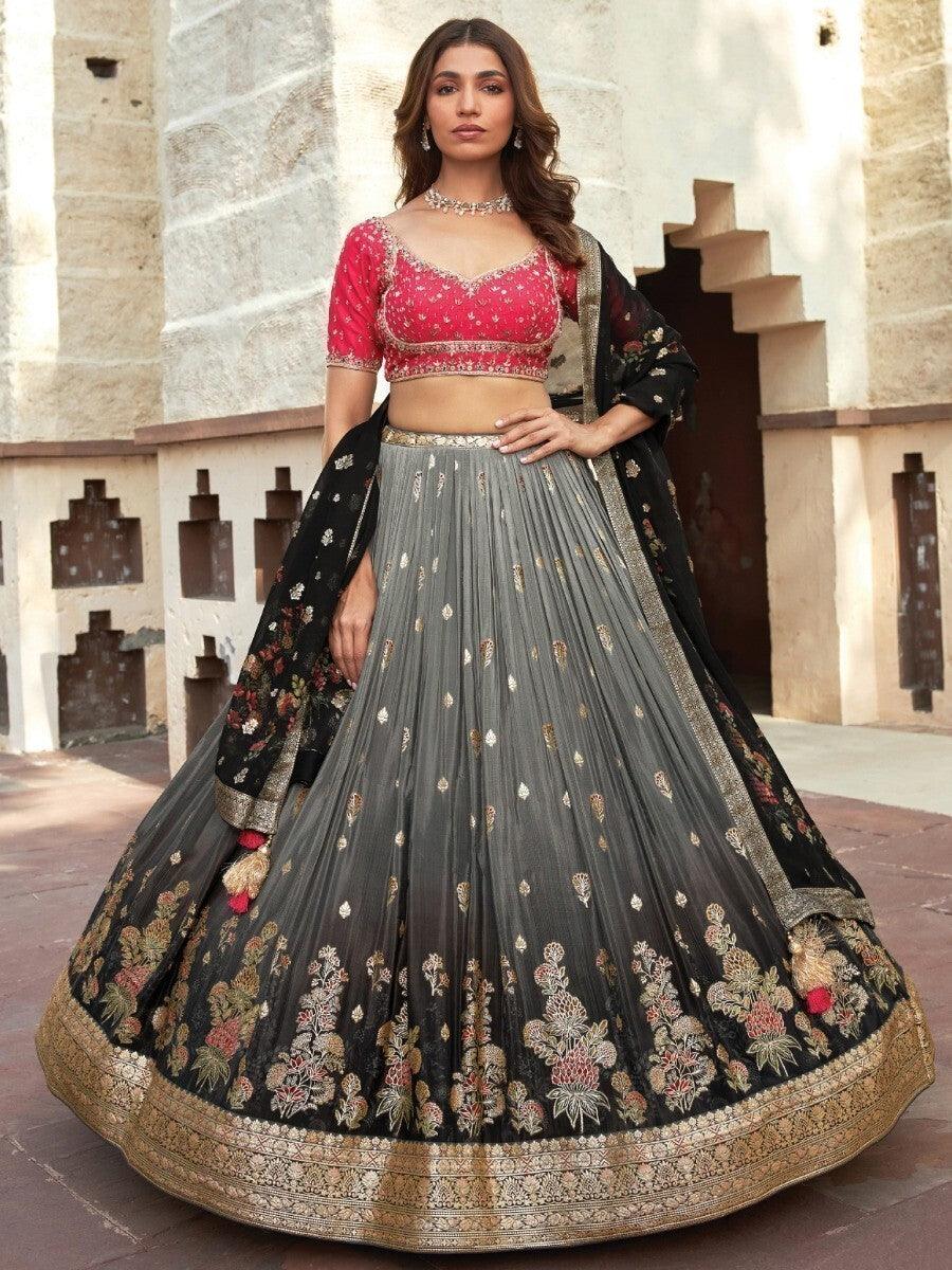 Buy Grey Black Zari Woven Silk Lehenga Choli With Dupatta Online At Zeel Clothing