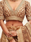 Outstanding Brown Embroidered Slub Silk Wedding Wear Lehenga Choli - Zeel Clothing