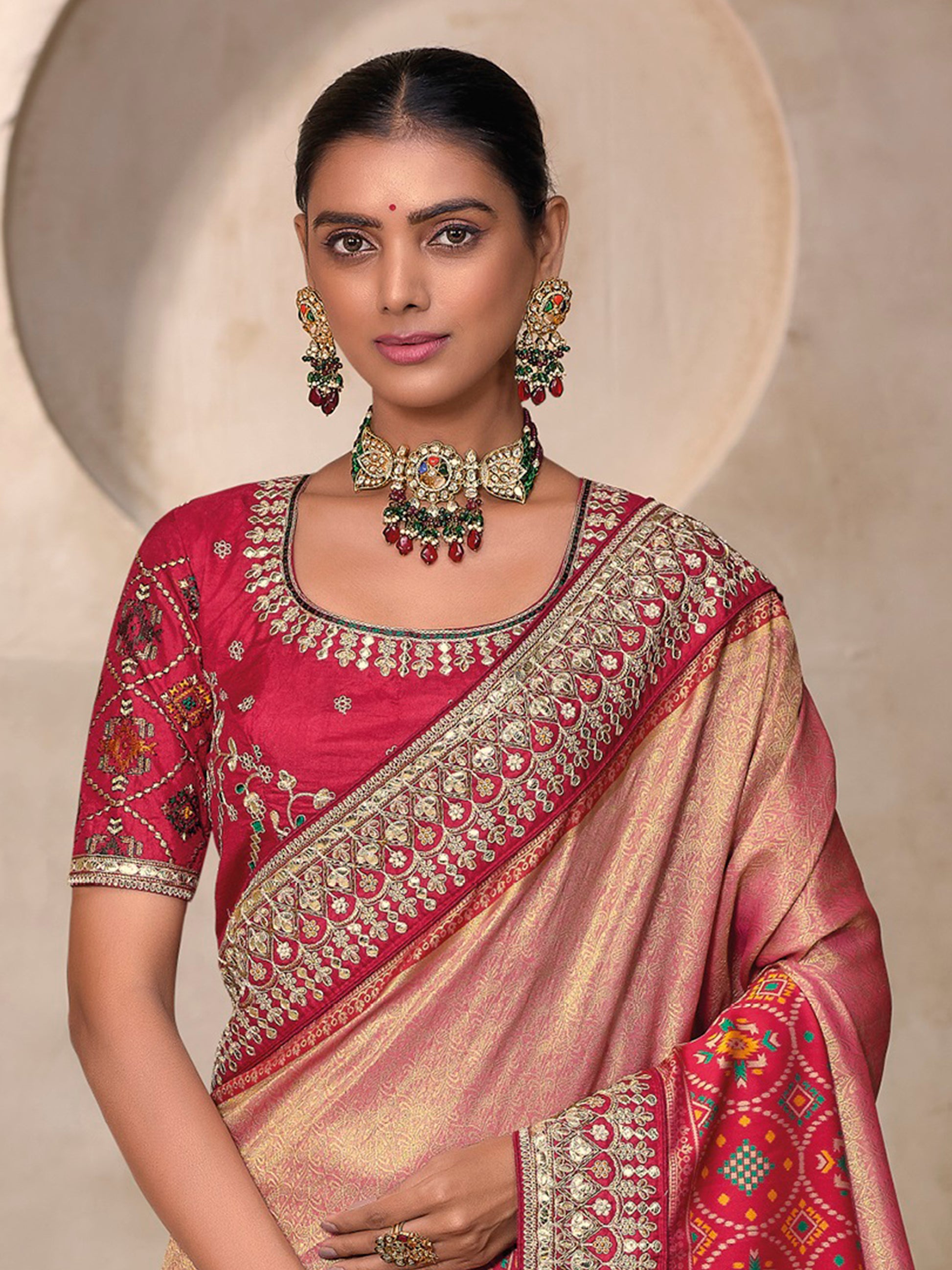 Stunning Peach Weaving Kanjivaram Silk Traditional Saree With Blouse