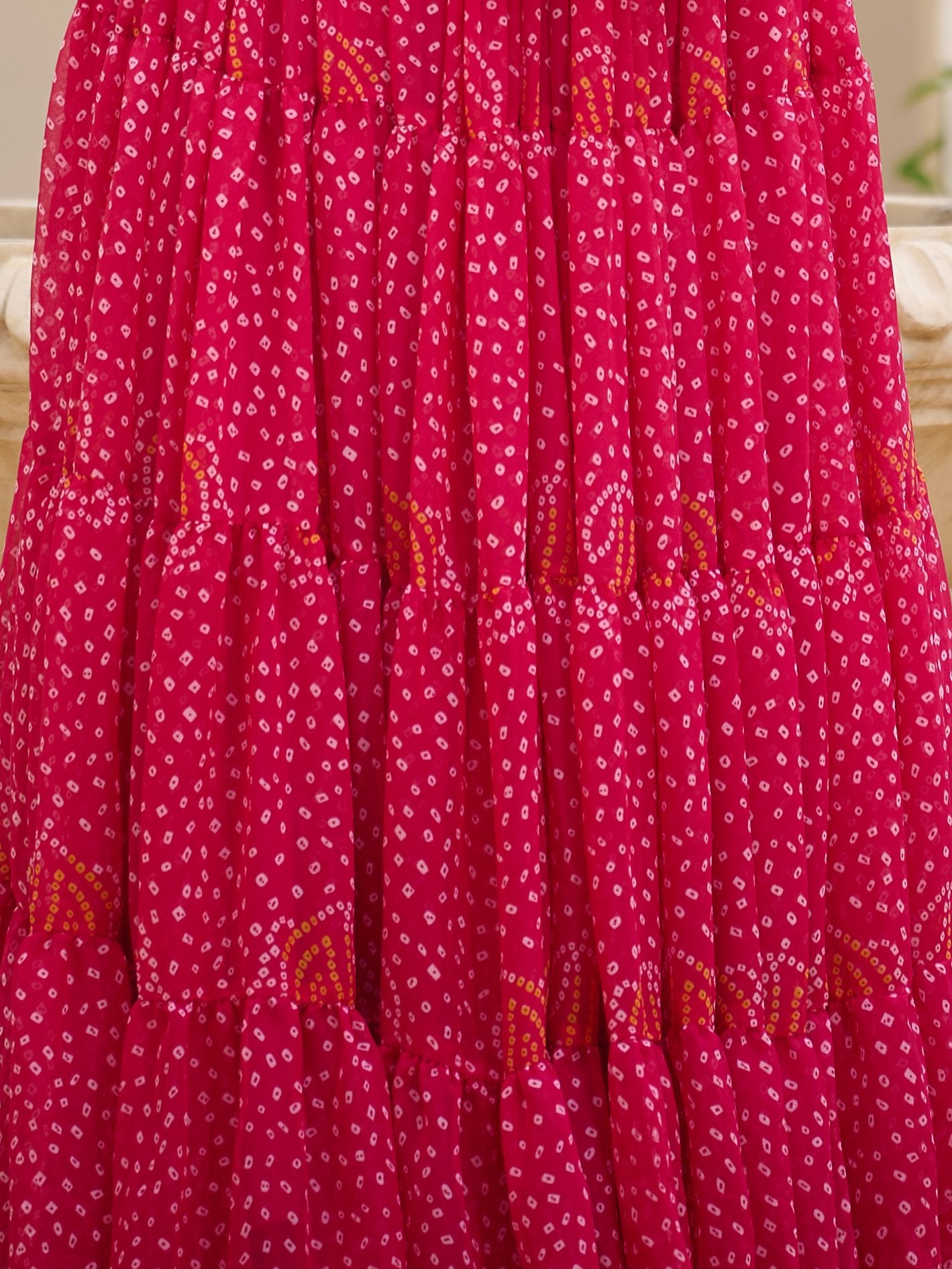 Pleasant Pink Bandhani Print Georgette Navratri Special Gown
