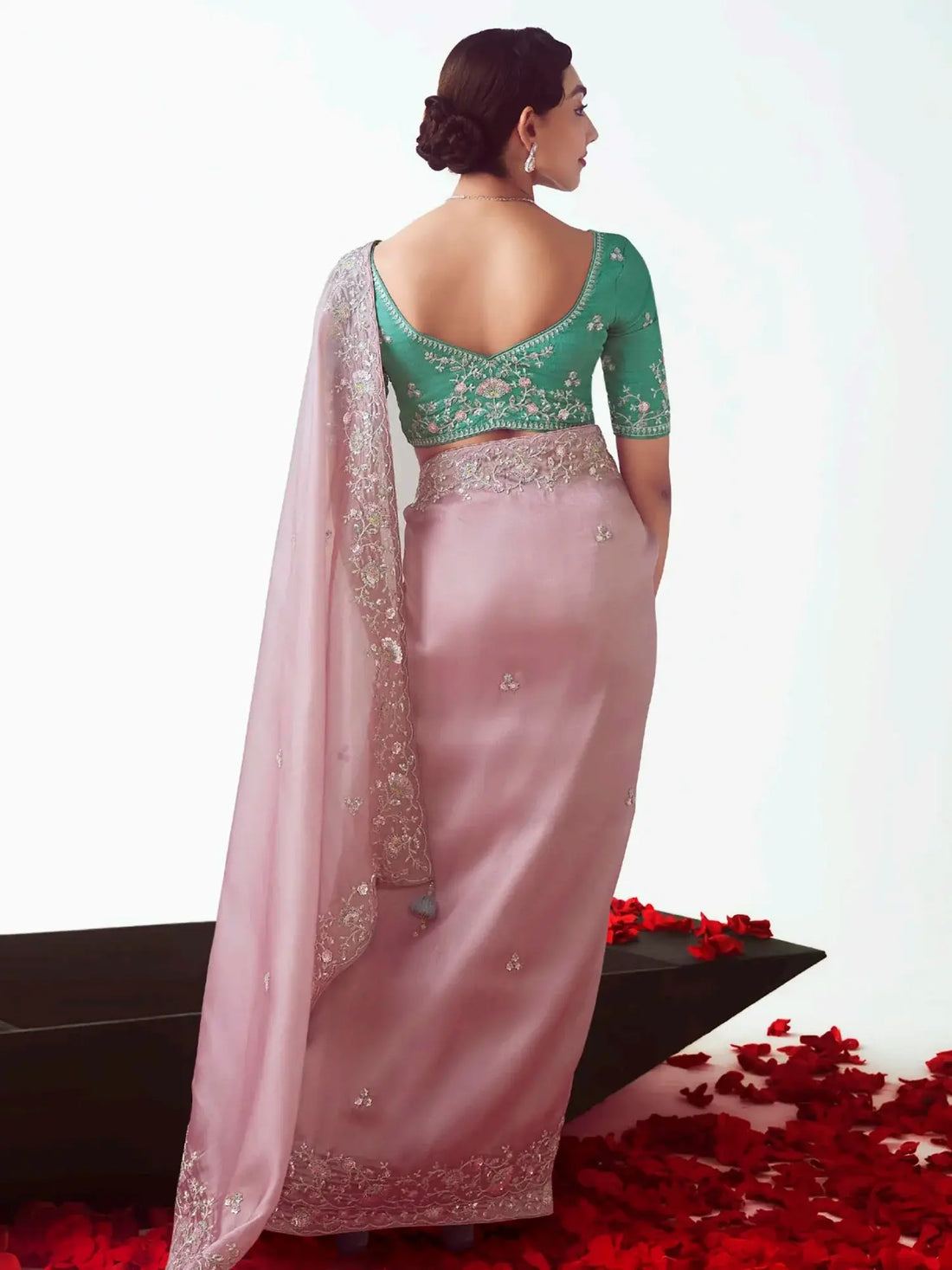 Pleasant Baby Pink Sequins Embroidery Organza Engagement Wear Saree With Blouse - Zeel Clothing