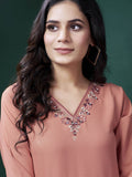 Precious Peach Embroidered Cotton Traditional Kurti With Pant - Zeel Clothing