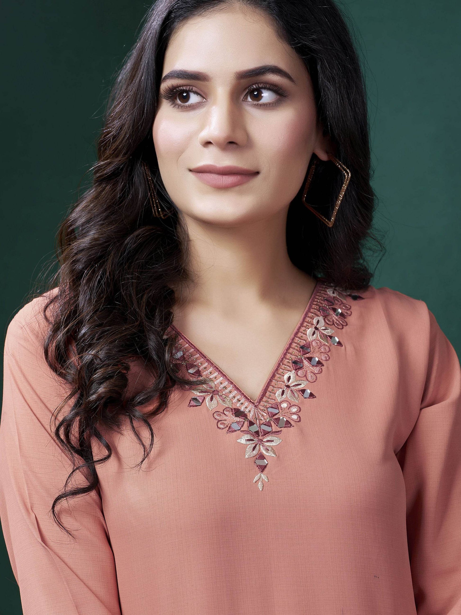 Precious Peach Embroidered Cotton Traditional Kurti With Pant - Zeel Clothing