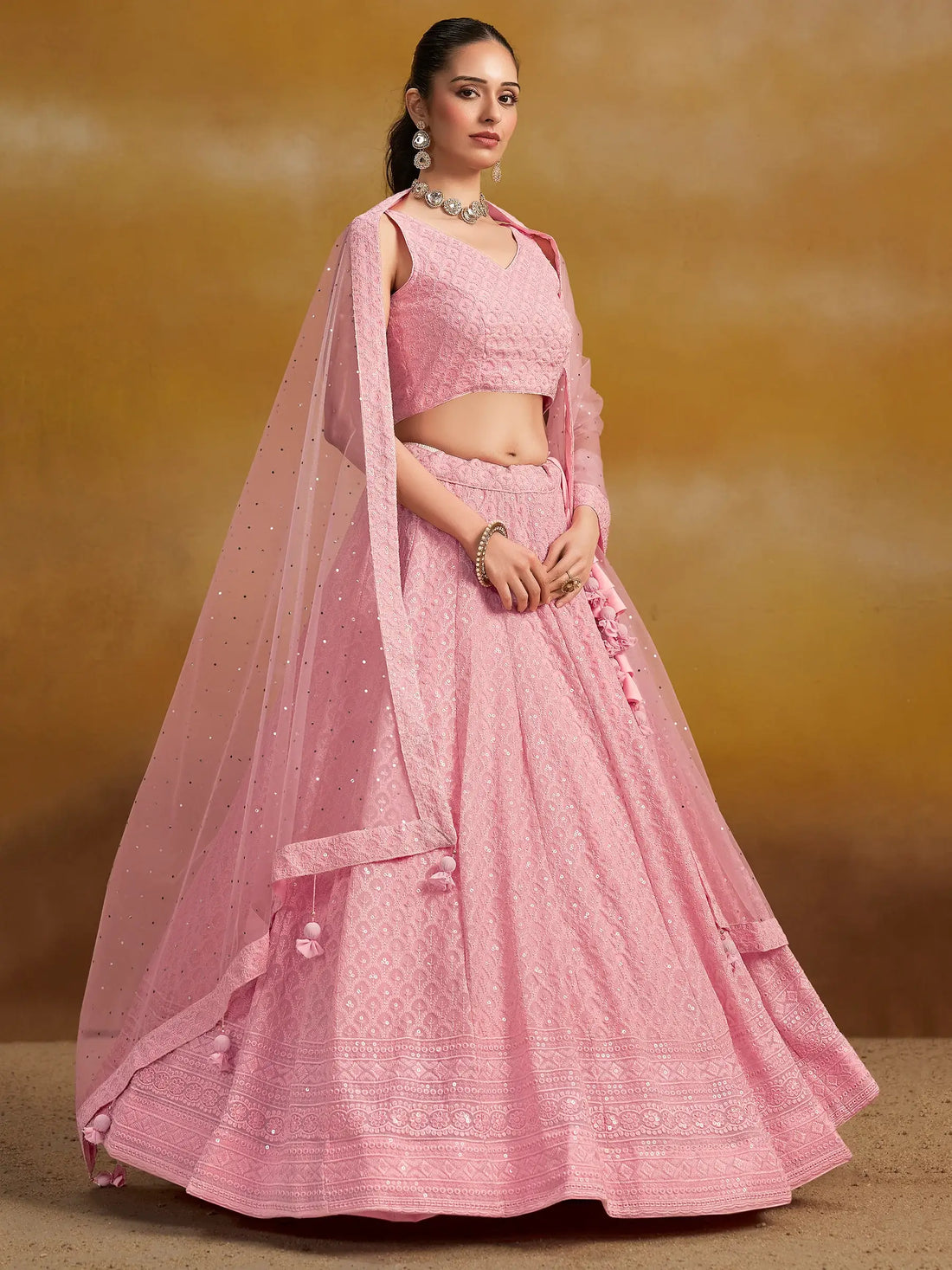 Precious Pink Sequins Georgette Festival Wear Lehenga Choli - Zeel Clothing