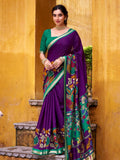 Regal Purple Kalamkari Print Chanderi Silk Festive Wear Saree With Blouse