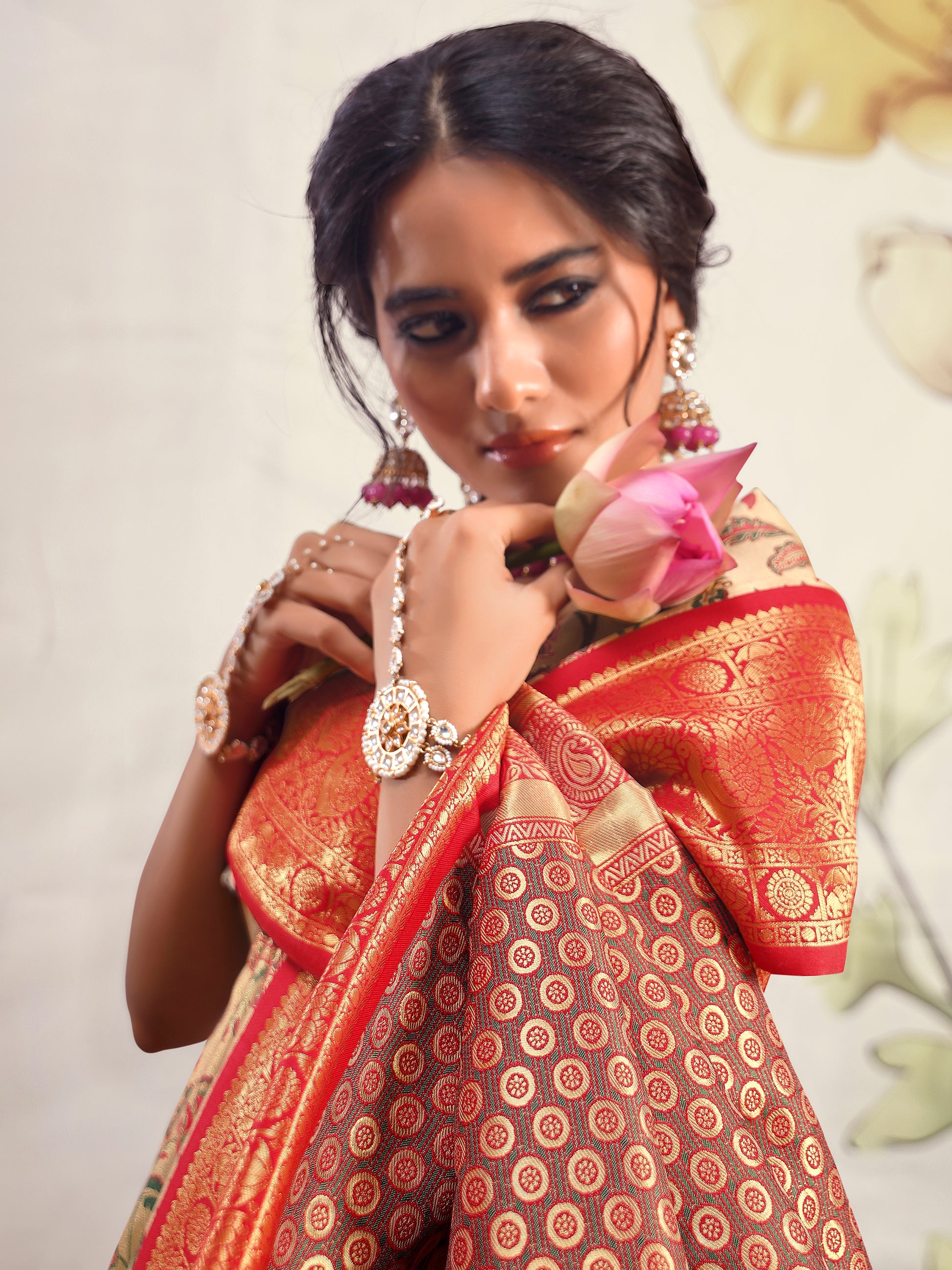 Incredible Cream Zari Weaving Silk Traditional Saree With Blouse