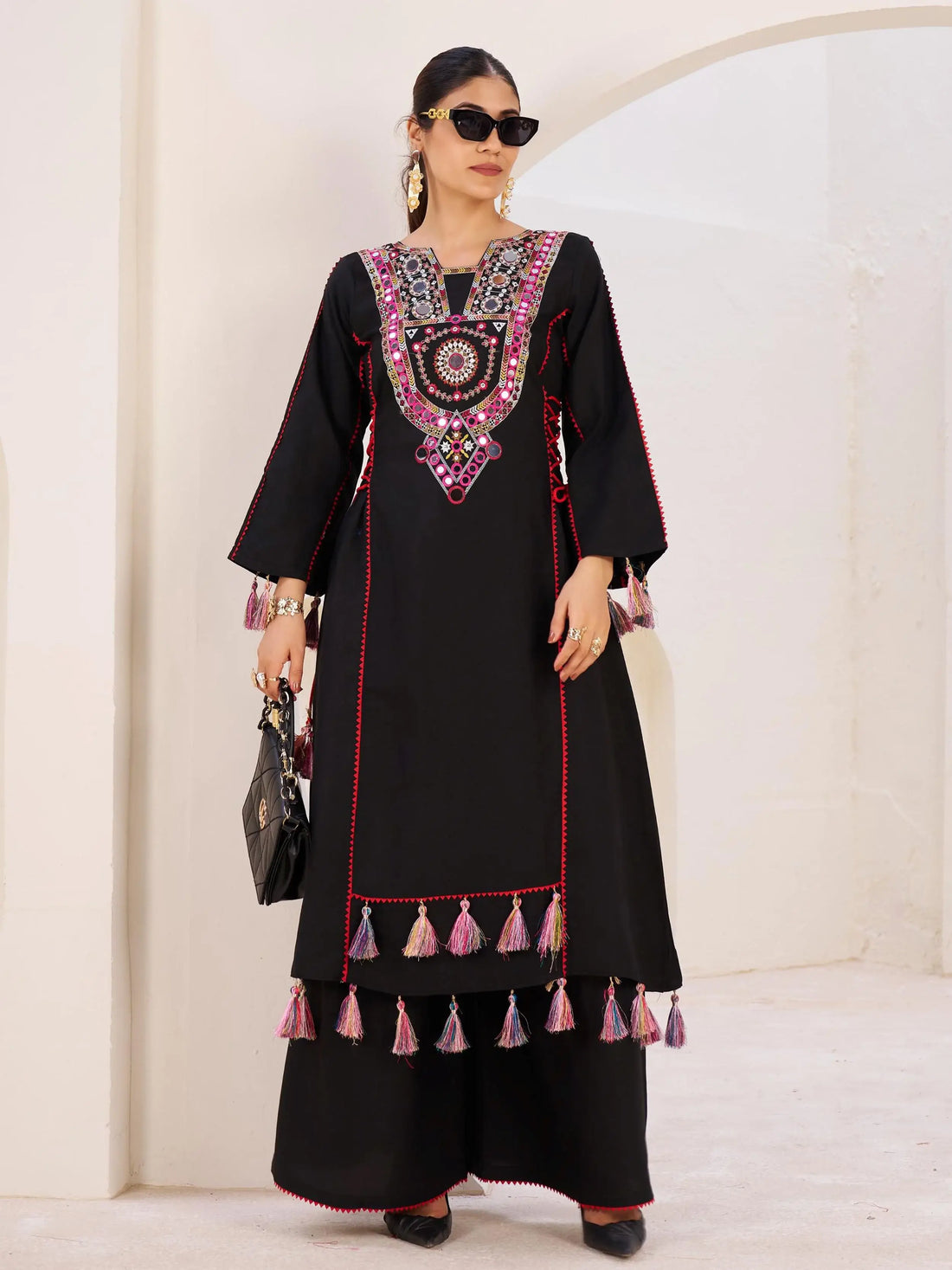 Significant Black Thread Embroidered Rayon Festive Wear Co-Ord Set - Zeel Clothing