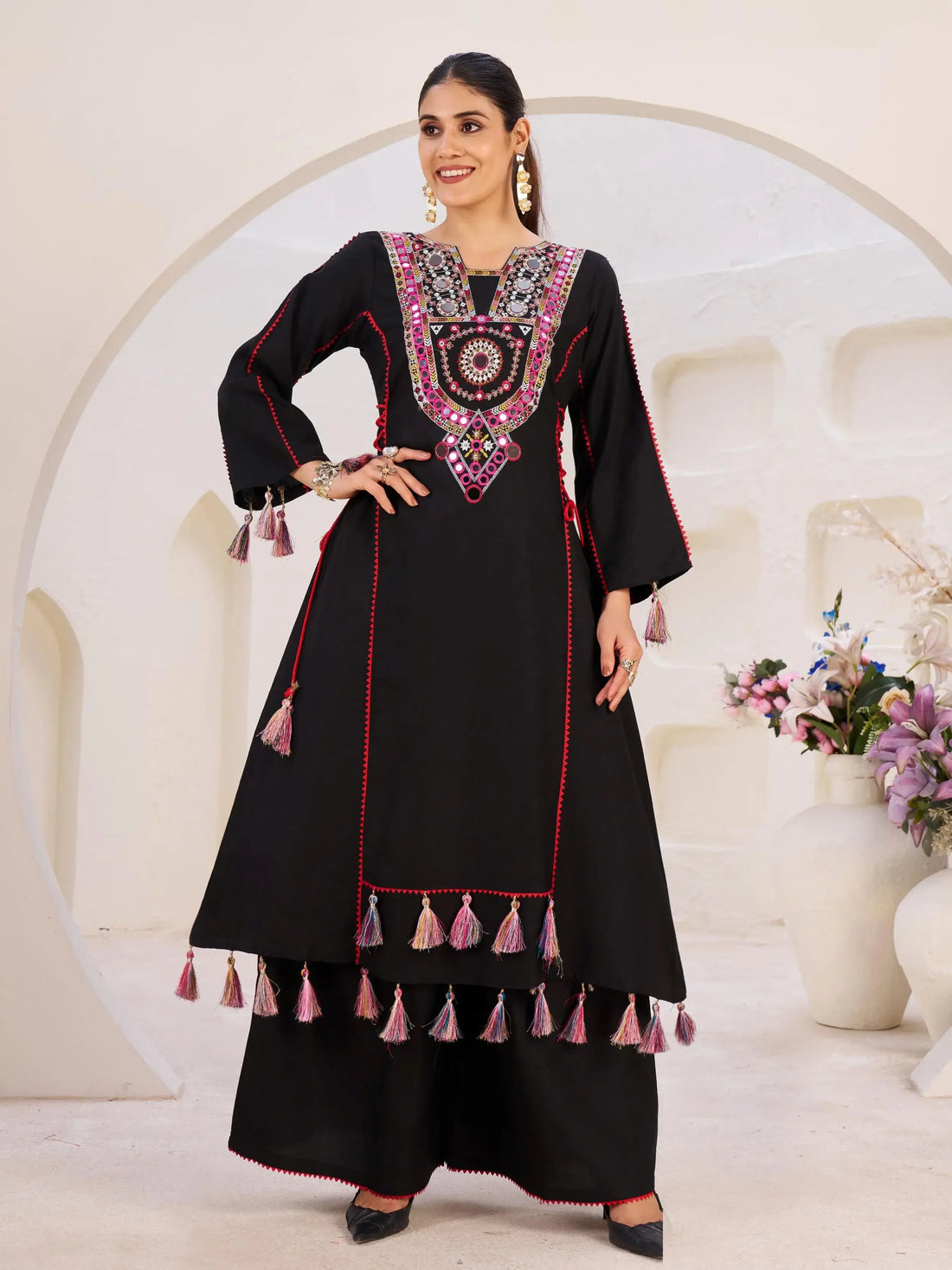 Significant Black Thread Embroidered Rayon Festive Wear Co-Ord Set - Zeel Clothing