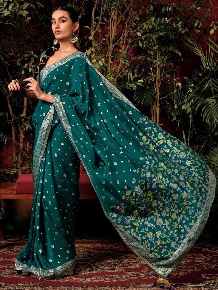 Charming Green Zari Weaving Silk Mehendi Wear Saree With Blouse