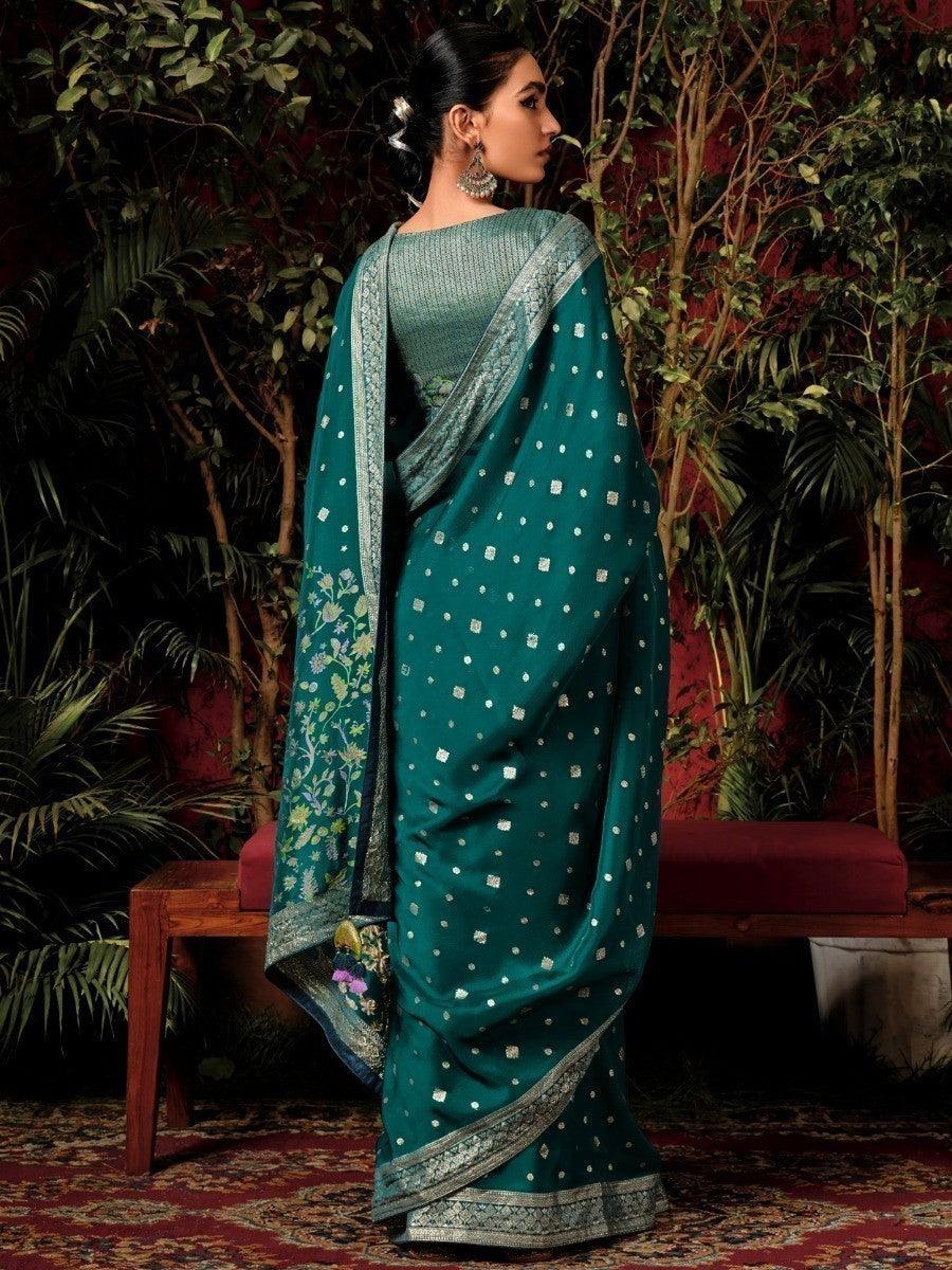 Charming Green Zari Weaving Silk Mehendi Wear Saree With Blouse