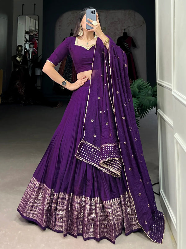 Spectacular Dark Purple Chanderi Event Wear Lehenga Choli - Zeel Clothing