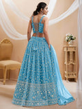 Splendid Sky-Blue Embroidered Georgette Sangeet Wear Lehenga Choli - Zeel Clothing