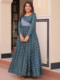 Stunning Teal Blue Zari Weaving Cotton Traditional Gown - Zeel Clothing