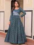 Stunning Teal Blue Zari Weaving Cotton Traditional Gown - Zeel Clothing