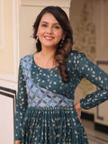 Stunning Teal Blue Zari Weaving Cotton Traditional Gown - Zeel Clothing