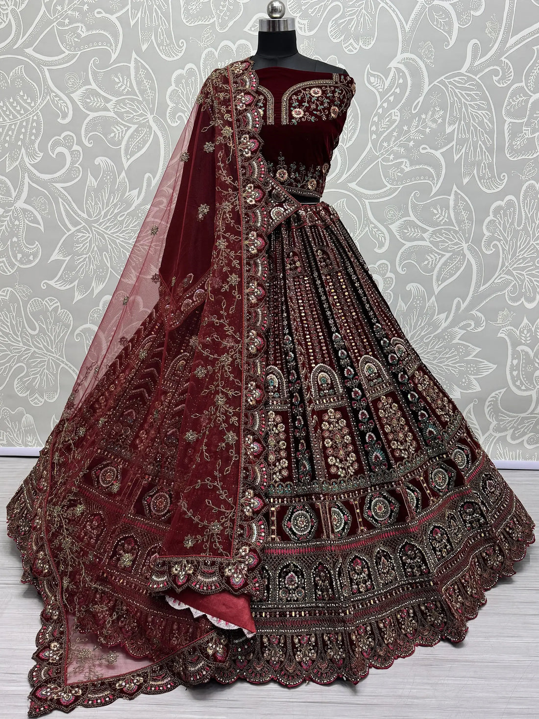Superb Maroon Dori Work Bridal Lehenga Choli With Double Dupatta - Zeel Clothing