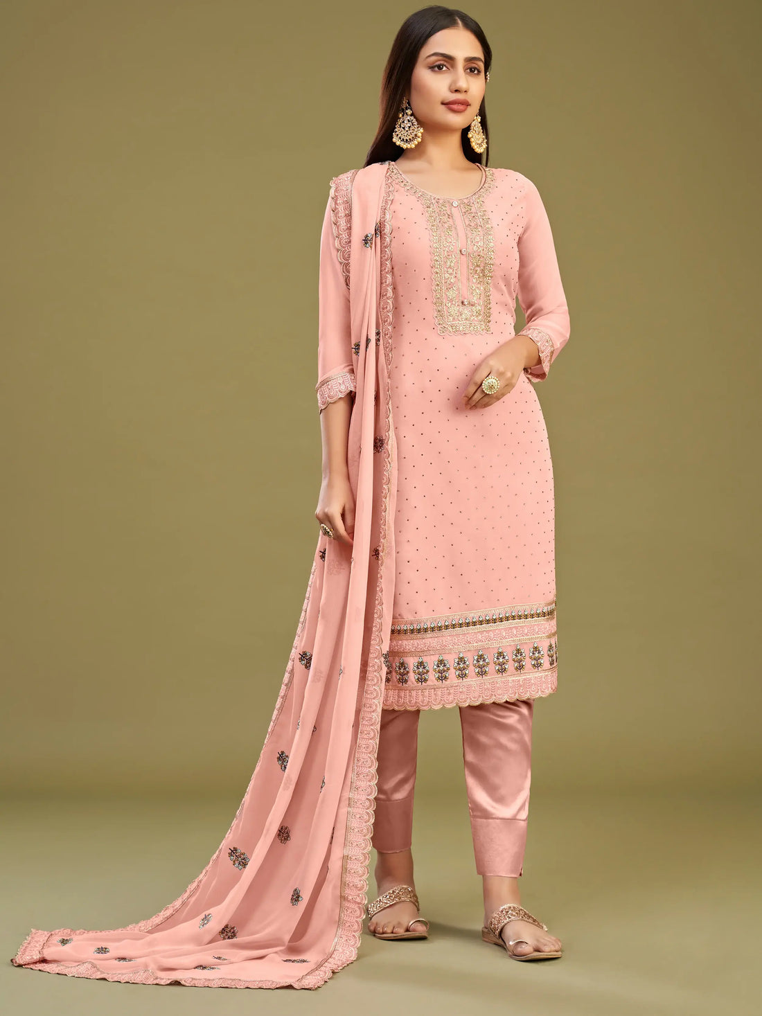 Sweet Baby Pink Multi-Thread Work Georgette Events Wear Salwar Kameez - Zeel Clothing