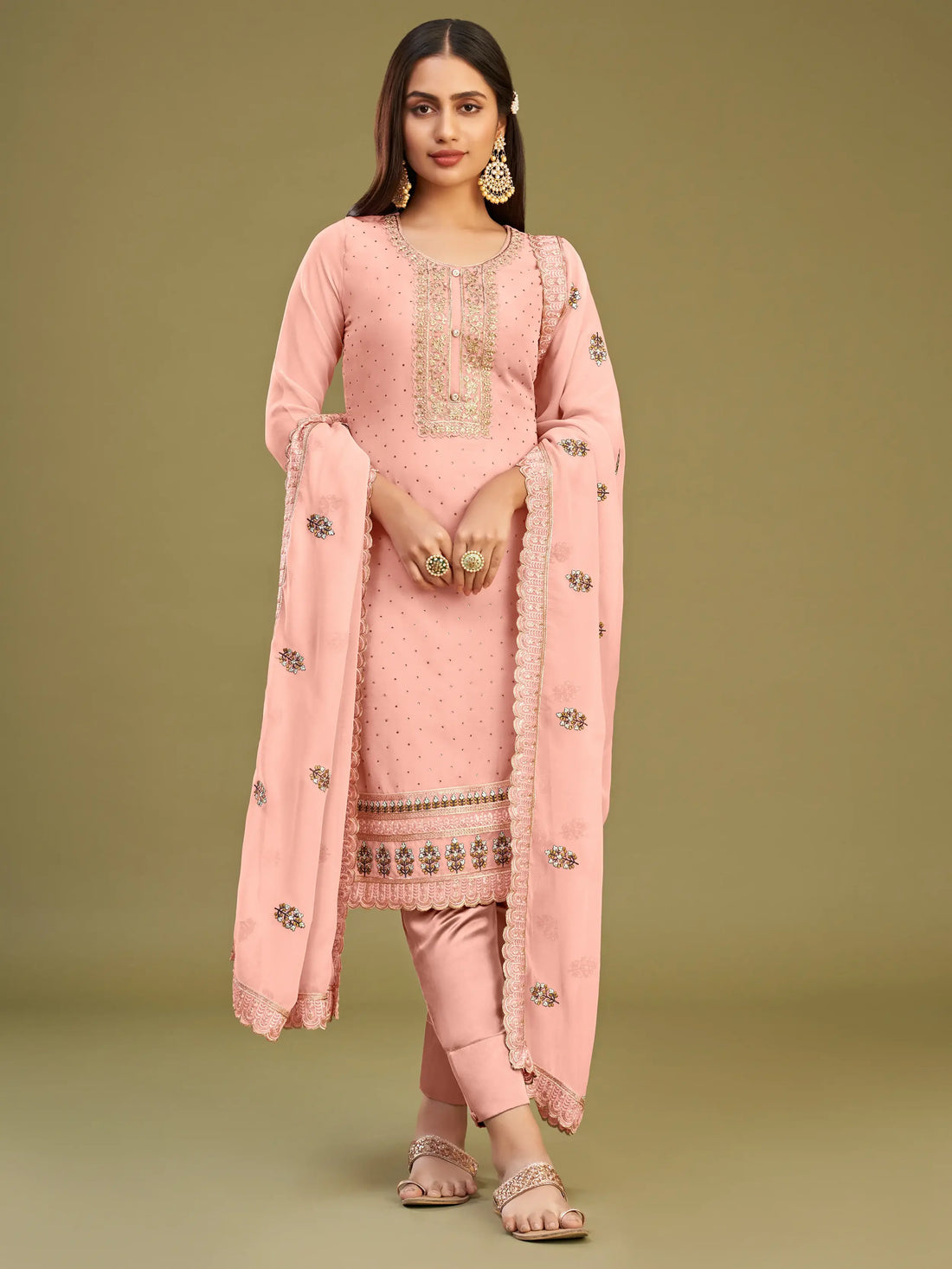 Sweet Baby Pink Multi-Thread Work Georgette Events Wear Salwar Kameez - Zeel Clothing