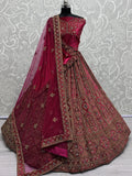 Sweet Pink Dori Work Velvet Bridal Lehenga Choli With Double Dupatta - Zeel Clothing