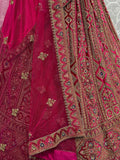 Sweet Pink Dori Work Velvet Bridal Lehenga Choli With Double Dupatta - Zeel Clothing