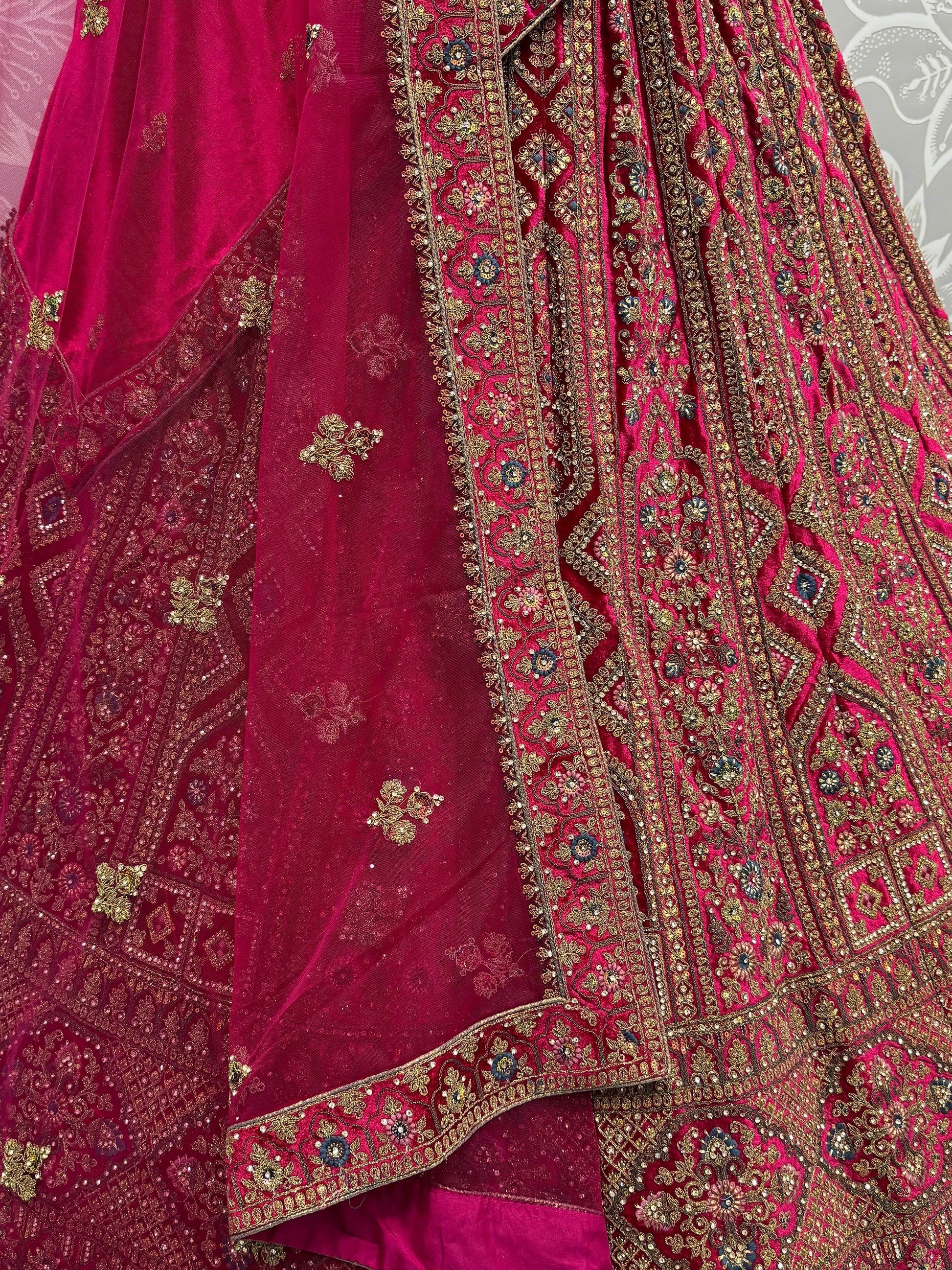 Sweet Pink Dori Work Velvet Bridal Lehenga Choli With Double Dupatta - Zeel Clothing