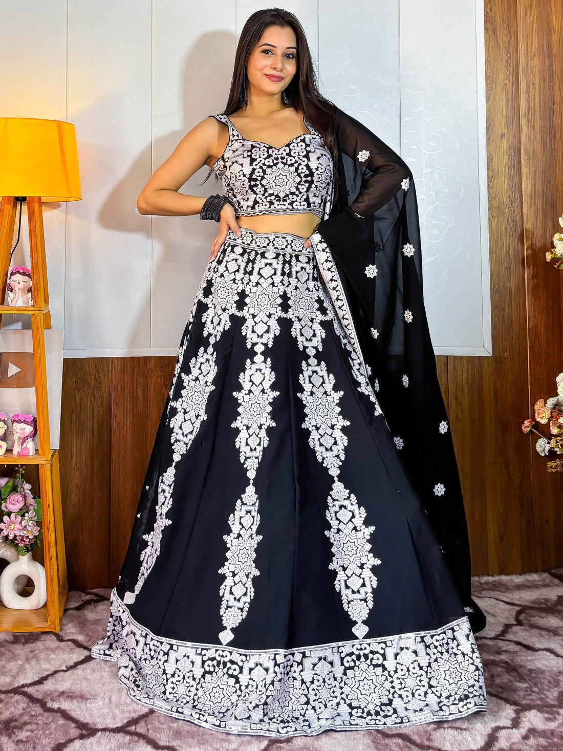 Tantalizing Black Thread Work Georgette Designer Lehenga Choli - Zeel Clothing