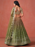 Tantalizing Mehendi Georgette Sequins Work Lehenga Choli With Dupatta - Zeel Clothing