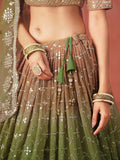 Tantalizing Mehendi Georgette Sequins Work Lehenga Choli With Dupatta - Zeel Clothing