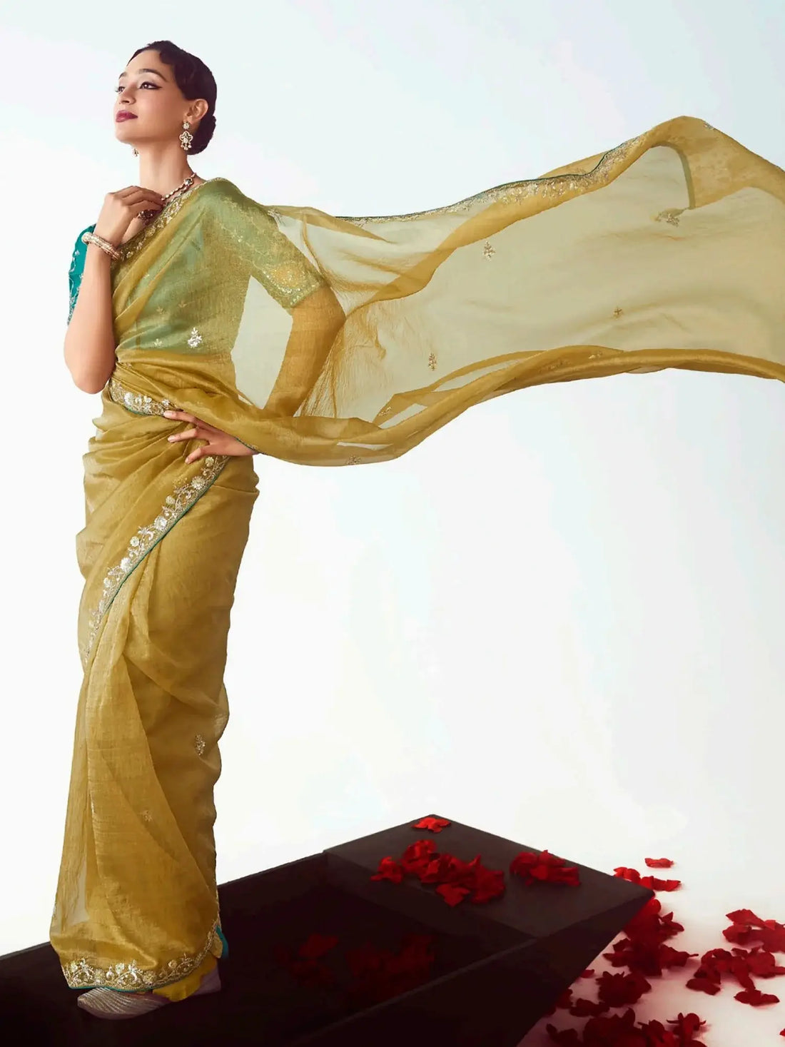 Terrific Yellow Sequins Embroidered Organza Haldi Wear Saree With Blouse - Zeel Clothing