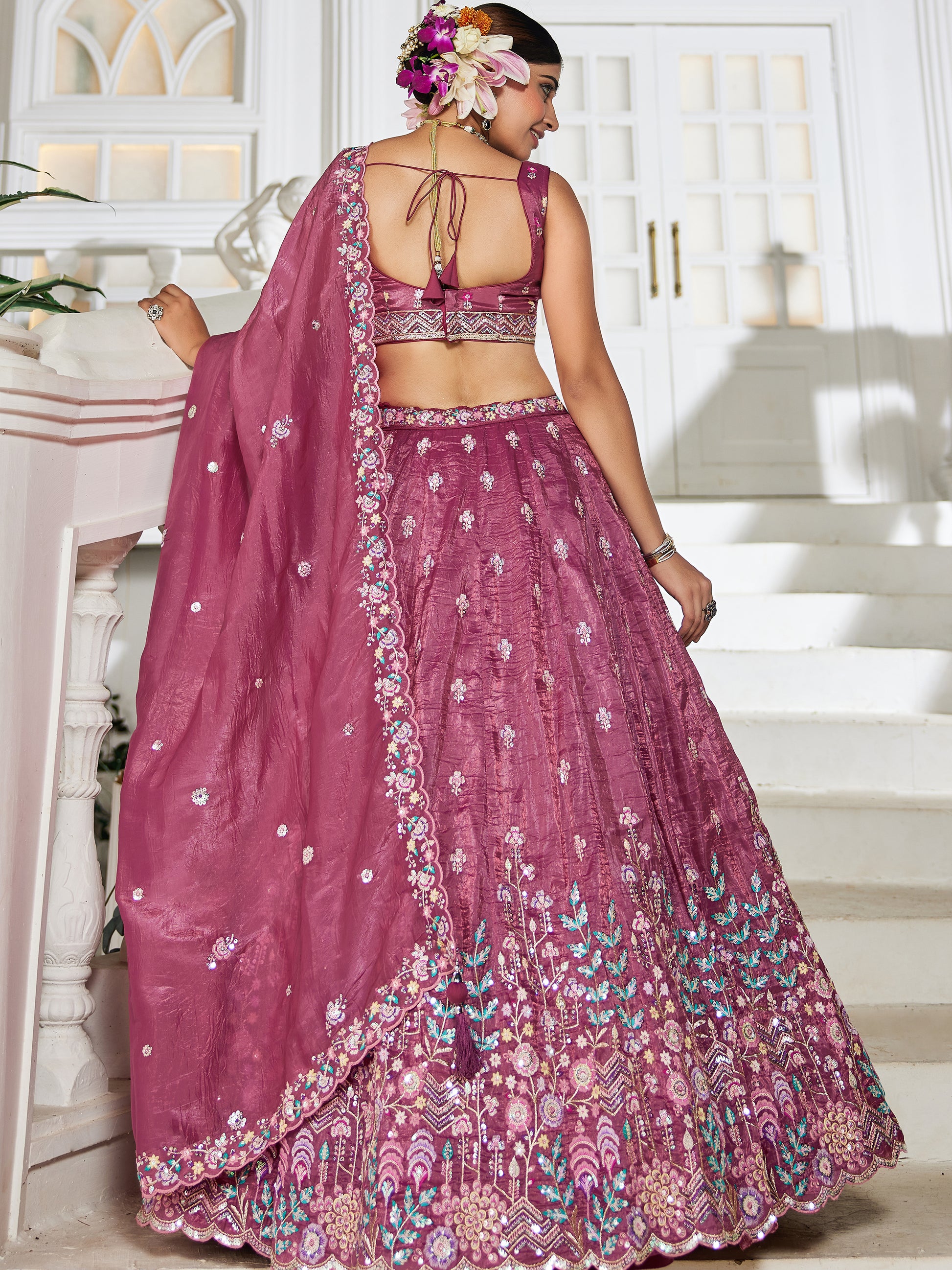Gorgeous Burgundy Sequins Work Bridesmaids Lehenga Choli With Dupatta