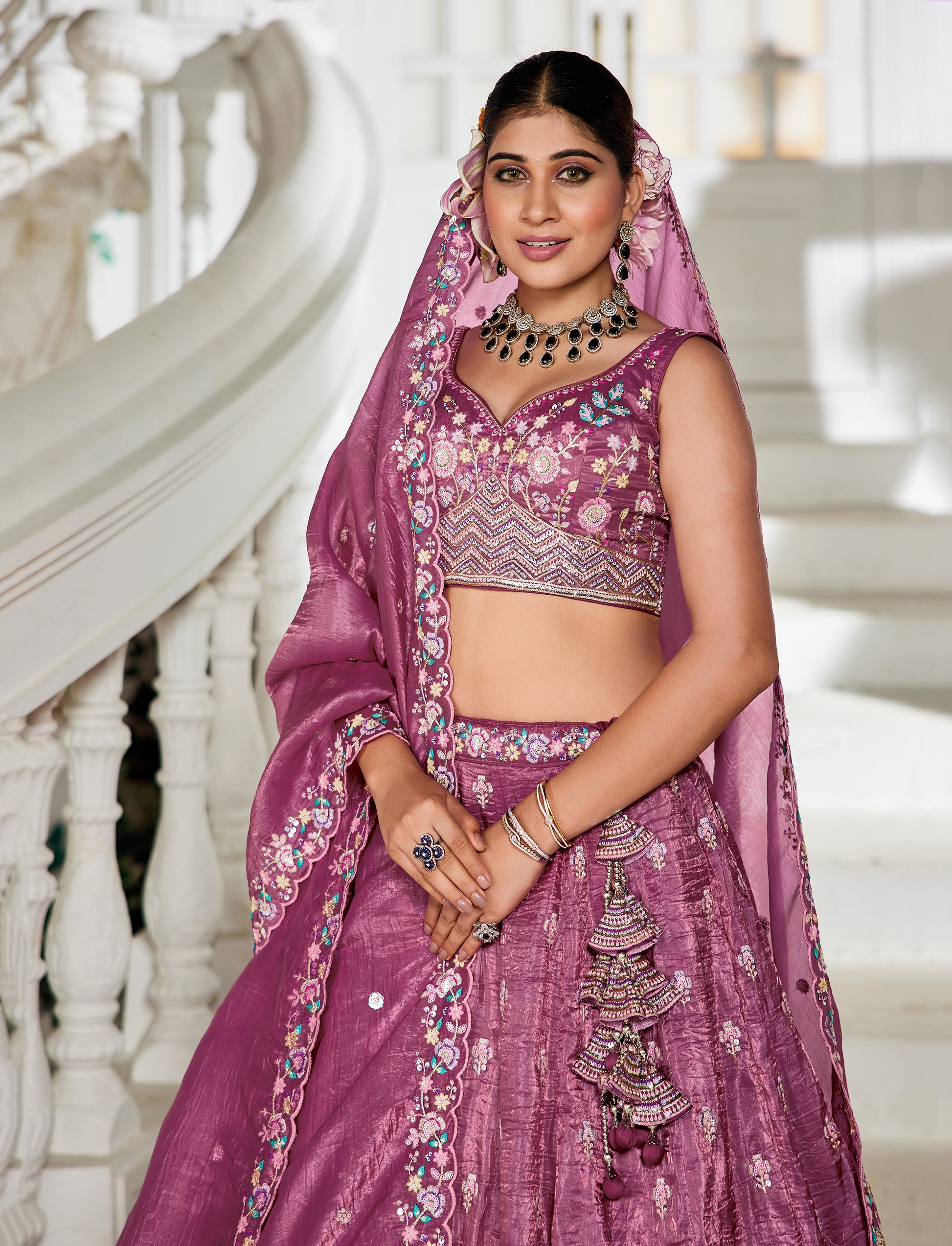 Gorgeous Burgundy Sequins Work Bridesmaids Lehenga Choli With Dupatta