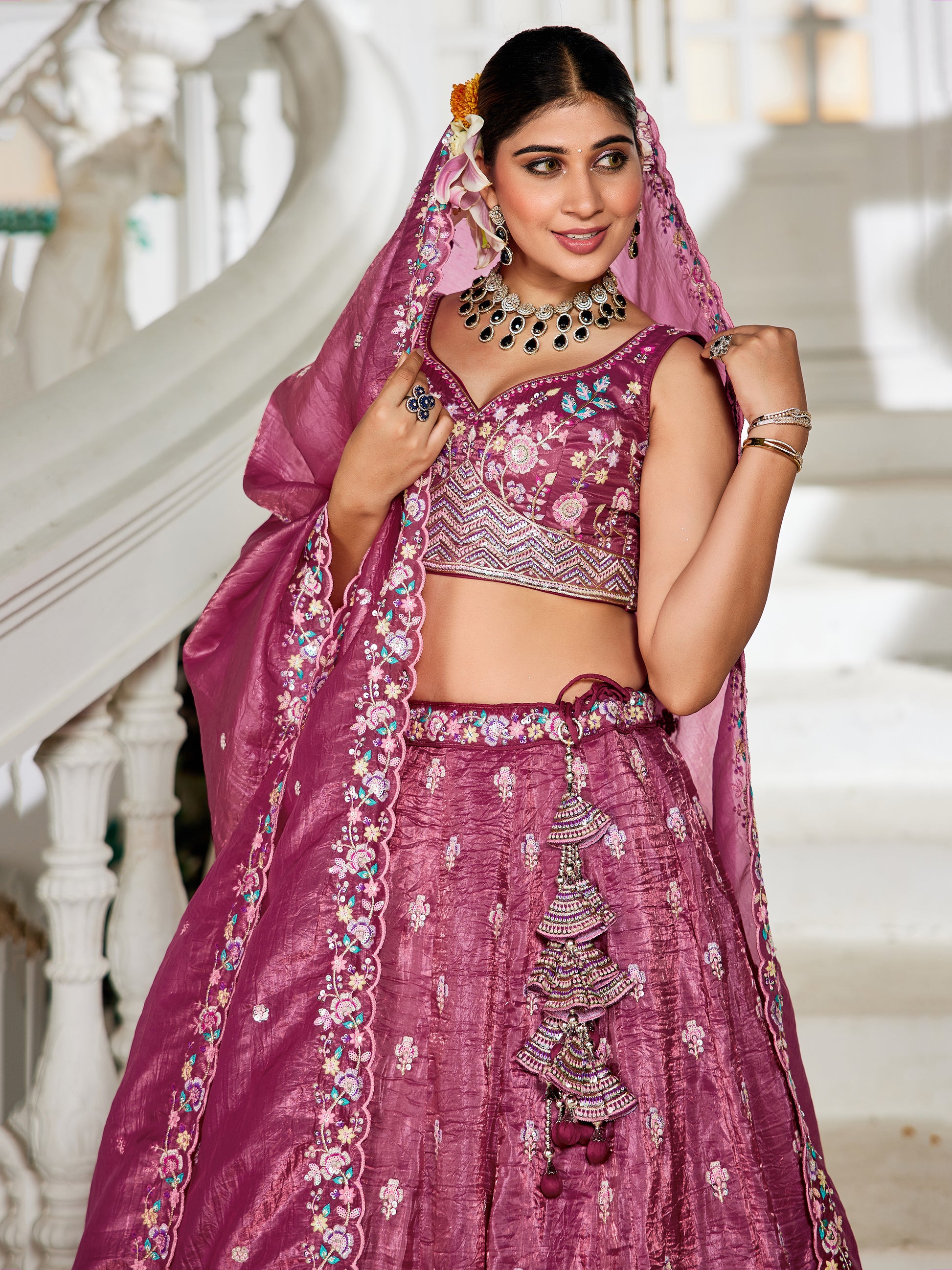 Gorgeous Burgundy Sequins Work Bridesmaids Lehenga Choli With Dupatta